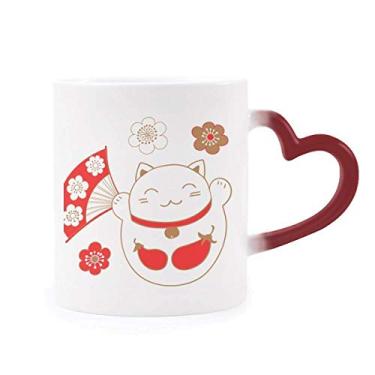 Imagem de Caneca Japão, Lucky Fortune, flor de gato de cobre, sensível ao calor, caneca de grés que muda de cor vermelha