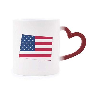 Imagem de Caneca sensível ao calor do mapa da América do Colorado com estrelas e bandeira vermelha que muda de cor