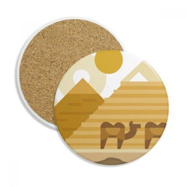 Imagem de Egito Amarelo Verde Esfinge Pirâmides Camelo Coaster Cup Caneca de Proteção de Mesa Pedra Absorvente