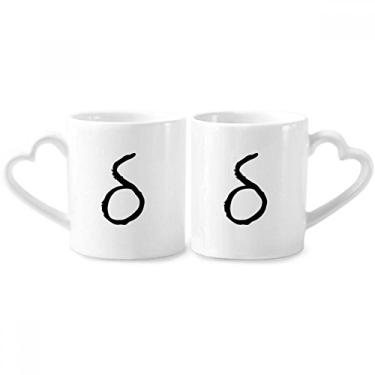 Imagem de Alfabeto grego Delte silhueta preta conjunto de canecas de porcelana para casal amante cerâmica alça de coração