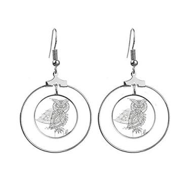 Imagem de Pintura de pássaro voando brincos pretos pendurados argola joia círculo gota