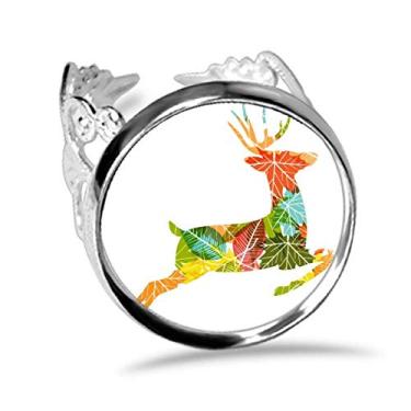Imagem de DIYthinker Anel de noivado ajustável com estampa de alce de folhas coloridas de Natal
