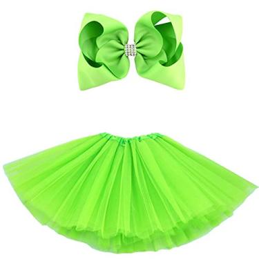 Imagem de Saia tutu de tule com 5 camadas BGFKS para meninas com laço e laço de cabelo, saia tutu para balé, Yellowish Green, 2-8 Years Old