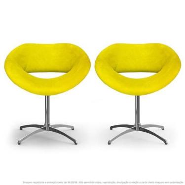 Imagem de Kit 2 Cadeiras Beijo Amarela Poltronas Decorativas Com Base Giratória