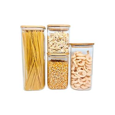 Imagem de POTES DE MANTI QUAD 800/1100/1400/1900 C/TAMPA BAMBU - 4 PÇS