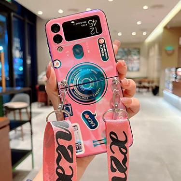 Imagem de Colar Cordão Blu Ray Capa para Celular com Câmera Para Samsung Galaxy Z Flip 3 4 Capa Rígida para PC Moda Alça de Ombro Transversal Fundas, Rosa, Para Z Flip 3