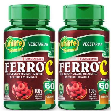 Imagem de Kit 2 Ferro C/ Vitamina C 60 Caps De 500 Mg Unilife