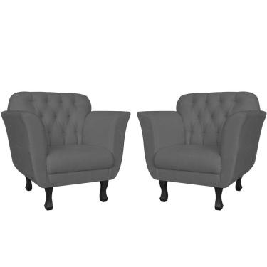 Imagem de Kit 2 Poltronas Decorativa Dália Suede Cinza Pés Madeira Mz Decor