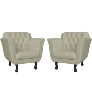 Imagem de Kit 2 Poltronas Decorativa Dália Suede Bege Pés Madeira Mz Decor