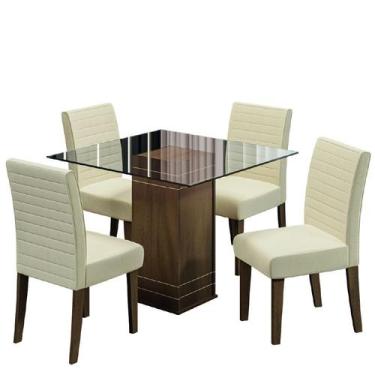 Imagem de Conjunto Mesa De Jantar Com Tampo De Vidro Onix  Com 4 Cadeiras Cedro