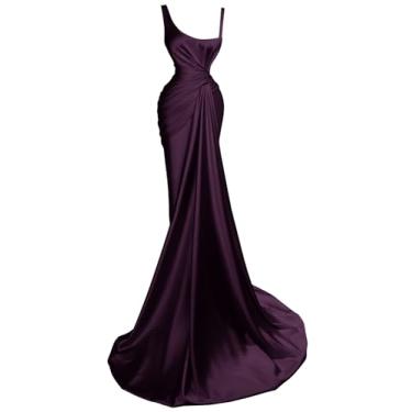 Imagem de Vestidos de formatura femininos com alças finas e fenda de sereia para noite formais, Uva, 28 Plus