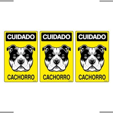 Imagem de Combo 3 Placas De Sinalização Cuidado Cachorro 20x30 Acesso - P-6/1 F9e