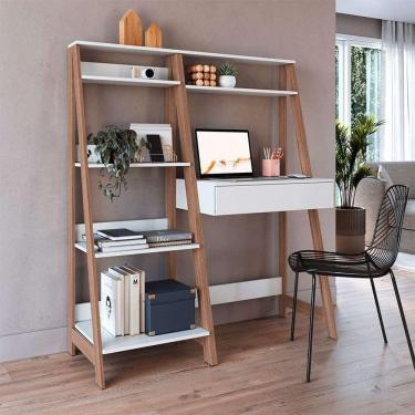 Imagem de conjunto de escrivaninha com estante caen 1 gv branco e montana