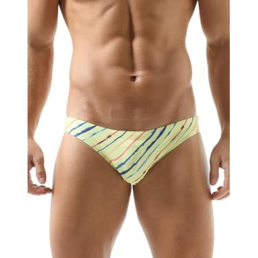 Imagem de Biquíni masculino sexy, listrado, diagonal, arco-íris, listrado, colorido, listrado, Amarelo, P