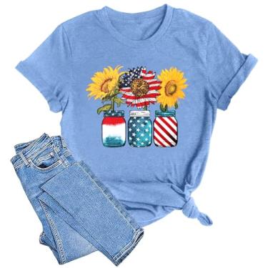 Imagem de Camisetas femininas com estampa de flores de girassol camisetas inspiradoras casuais Faith Shirt Tops, Bandeira azul claro, XXG