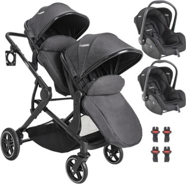 Imagem de Carrinho Moises Gemeos com 2 Bebe Conforto Kiddo Pair Grafite