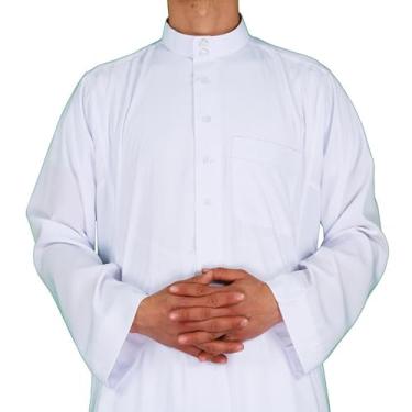 Imagem de Camisa de noite masculina vestido longo manga comprida botão para baixo camisola com bolso gola alta robe (Color : White, 32-33, 3435, 36-37, 38-39, 40-41, 42-43, 44-45, 46-47 : S)