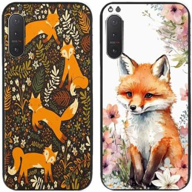 Imagem de 2 peças de capa de telefone traseira com estampa de raposa em flor TPU gel silicone para Sony Xperia todas as séries (Sony Xperia 5 II)