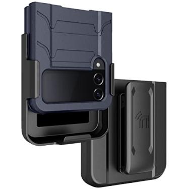 Imagem de Capa com clipe para Galaxy Z Flip 4 5G, Nakedcell Special Ops Tactical Capa robusta de camada dupla e [Rotação/Catraceta] Conjunto de coldre de cinto para celular Samsung Z Flip4 (SM-F721U, 2022) - Azul marinho