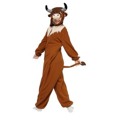 Imagem de Macacão adulto de vaca Highland para fantasia animal, pijama de peça única, cosplay, roupa de dormir para mulheres e homens, N - Macacão de vaca Highland, M