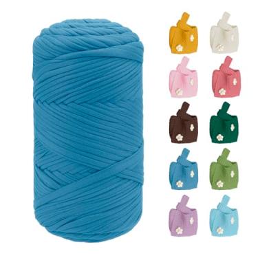 Imagem de CAMAL Fio de camiseta 400 g de tecido elástico, fita grossa de tricô, fio de poliéster para crochê, 130 metros camiseta fio para iniciantes para crochê faça você mesmo bolsa de artesanato almofada