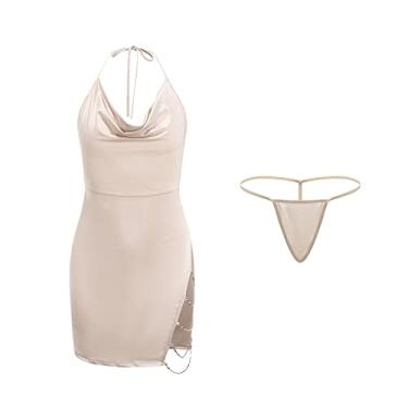 Imagem de PRIOKNIKO Roupa de dormir conjunto sexy lingerie lingerie feminina camisa sem alças, branco creme, L, branco creme, G