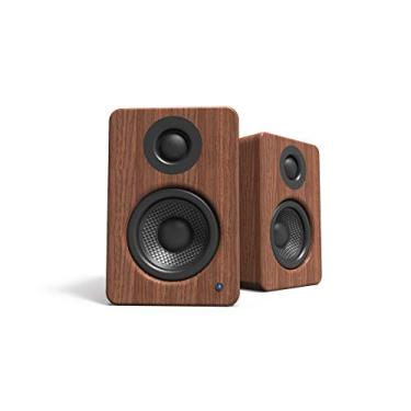 Imagem de Alto-falantes ativos de computador de mesa Kanto YU2, drivers de 7,6 cm, tweeter de domo de seda de 1,9 cm, 50 W RMS, entradas DAC USB e AUX embutidas, saída de subwoofer, par, nogueira