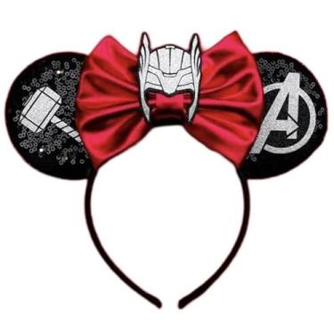 Imagem de CLGIFT Orelhas de Mickey de super-herói, orelhas de Mickey para adultos, orelhas de rato femininas, orelhas de Minnie, orelhas de Minnie de super-herói, orelhas de Mickey dos Vingadores (Thor)