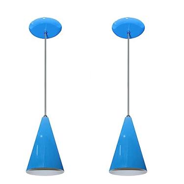 Imagem de Kit com 02 Luminárias Pendente Modelo Cone - Ideal para Cabeceira de cama, bancada (Azul)