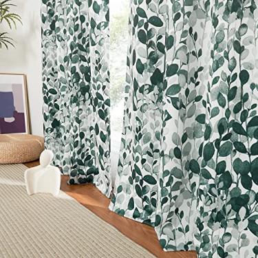 Imagem de KGORGE Cortinas com padrão de folhagem de ervas, conjunto de cortinas de janela iluminadas para ambientes internos para área de jantar/fazenda, L 132 cm x C 213 cm por painel, 2 peças, verde-azul