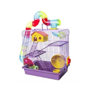 Imagem de GAIOLA TUBO SUPER LUXO 3 ANDARES LILÁS HAMSTER COMPLETA CASINHA RODA ESCADA SUPER LUXO