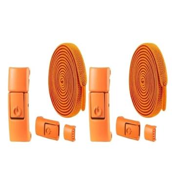 Imagem de 2 Pares Elásticos Sem Laço Sapato Cadarços Magnéticos Sem Laços Tênis Para Cadarços Criança Adulto Borracha Plana Rápida(Orange)