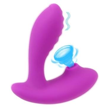 Imagem de Vibrador Feminino Com Controle Remoto Estimulador Duplo 20 Velocidades Sexuais Sucção Clitóris e Ponto G