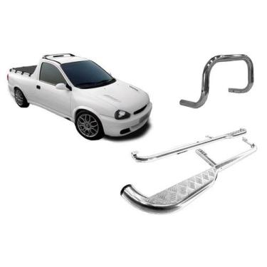 Imagem de Kit Estribo Chapa Quebra Mato Pick-Up Corsa Cor Cromado - HOZZ
