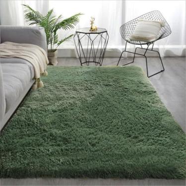 Imagem de Tapete de pelúcia fofo para sala de estar moderna, sofá, área, tapete de seda macio, tapete para rastejar, quarto infantil, tapete grande, cinza claro, verde escuro, 100 x 160 cm (39 x 63 pol.)