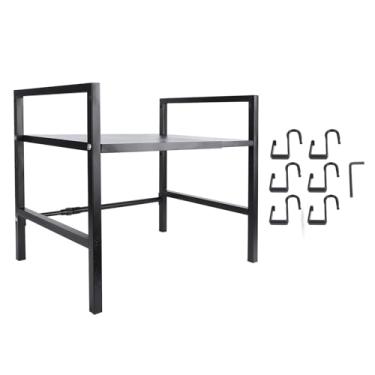 Imagem de Rack de Bancada Ajustável, Material de Aço Carbono Fácil de Limpar e Instalar Suporte Multifuncional de Armazenamento de Cozimento para Cozinha (preto)