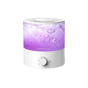 Imagem de Megawise Umidificador Cool Mist com design de recarga superior, capacidade de 2 L, alta saída de névoa, sem vazamento e luz noturna de 7 cores
