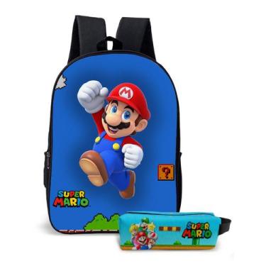 Imagem de Kit Mochila com Estojo Escolar Infantil Super Mario Menina e Menino  -