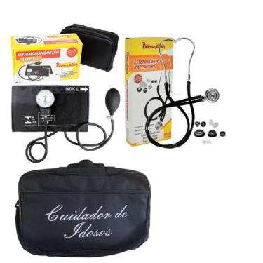 Imagem de Kit Cuidador de Idosos com esteto esfigmo e bolsa Preto - Premium