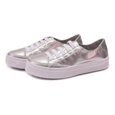 Imagem de Sapatênis Feminino Sola Alta em Couro Izabela Araújo - 601 - Prateado,