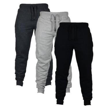 Imagem de Kit 03 calças moletom masculina jogger slim fit básica lisa - JinkingS