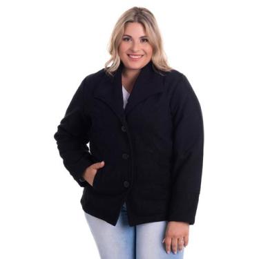 Imagem de Casaco Plus Size Feminino de Lã Batida - Serena, G4, Preto