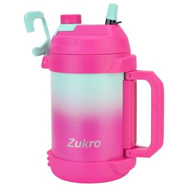 Imagem de Zukro Garrafa de água de 1 galão isolada, à prova de vazamento, jarro de 1 litro com alça, sem suor, 3,628 g de boca larga de aço inoxidável, jarro esportivo com tampa de canudo e bico, mantenha frio