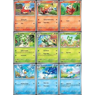 Imagem de Pokemon Scarlet & Violet Starter Card Lot - Fuecoco - Crocalor - Quaxly - Quaxwell - Sprigatito - Floragato - Paldea Evolved 9 Card Set - 034/193-035/193