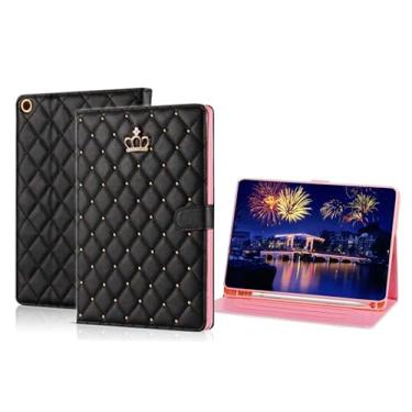 Imagem de AMAZFCCY Linda capa brilhante para iPad 9º/8º/7º 10,2 polegadas 2021/2020/2019, couro sintético Diamond Crwon [suporte inteligente para hibernar/despertar automático e porta-lápis] à prova de choque