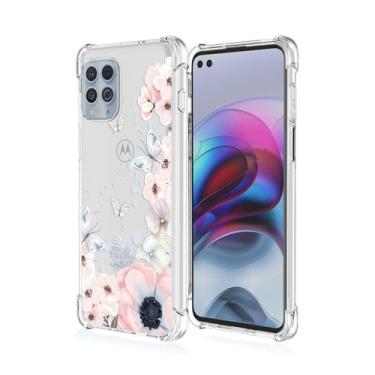 Imagem de RRXSYXL Capa para celular Motorola Edge S, Moto G100 com estampa floral transparente e borboletas, capa de TPU macio com proteção à prova de choque para Motorola Edge S (flores rosa/borboletas)
