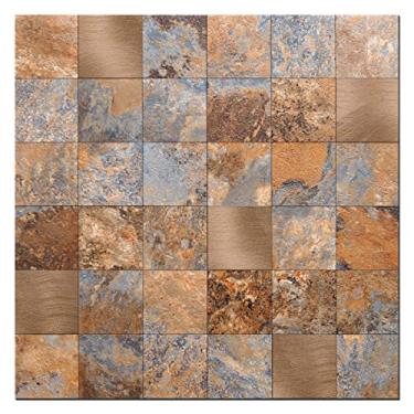 Imagem de Decopus Azulejos Backsplash Peel and Stick (Ardósia rústica AC 12 x 12 3,5 mm de espessura) para decoração de cozinha DIY, mosaico vintage em tons de pedra adequado para lareira, mesa de lavanderia,