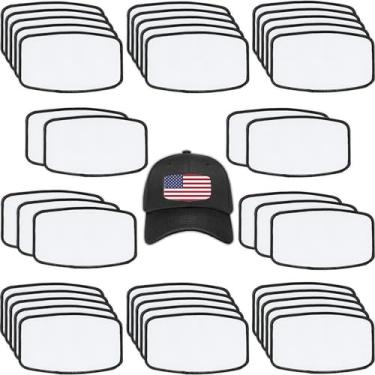 Imagem de iFForce Remendos em branco de sublimação – 40 peças grande aplique de ferro com borda preta - Emblemas adesivos fortes atualizados para projetos de camiseta de mochila de chapéus DIY (retângulo arredondado)