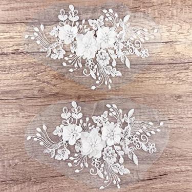 Imagem de 2 peças de apliques bordados de renda floral branco 3D bordado floral branco para vestido de casamento, acessório de cabeça, acessórios de roupas, decoração de casa, artesanato, faça você mesmo