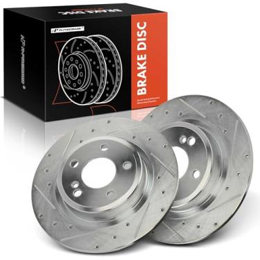 Imagem de A-Premium Rotores de freio a disco traseiro perfurados e ranhurados de 11,61 polegadas (295 mm) compatíveis com modelos selecionados Mercedes-Benz e Infiniti - CLA250, GLA250, B250e, B Electric Drive,